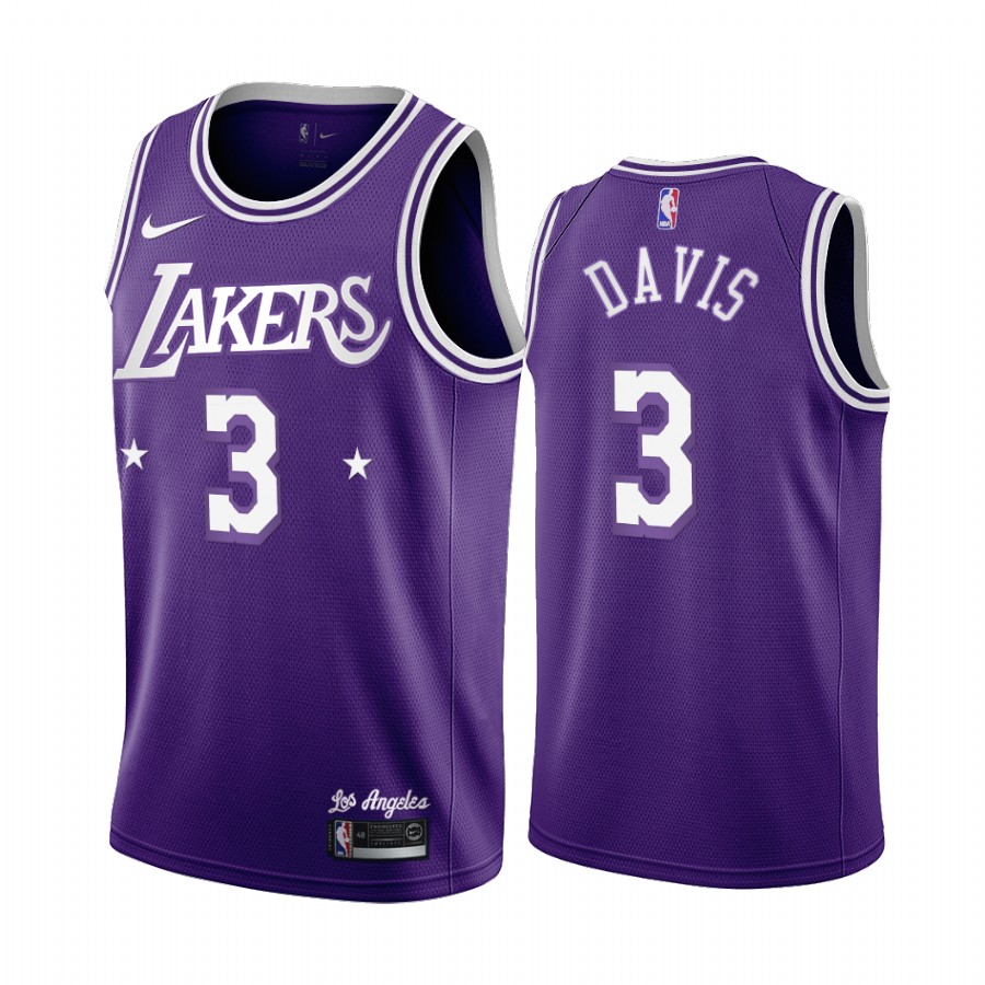 Anthony Davis Los Angeles Lakers 2021-22 City Edition Purple #3 Jersey Throwback 60s