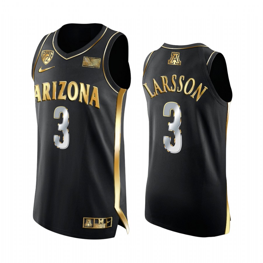Arizona Wildcats Pelle Larsson Jersey 2021-22 Regular Season Pac-12 Champs Black Golden Uniform