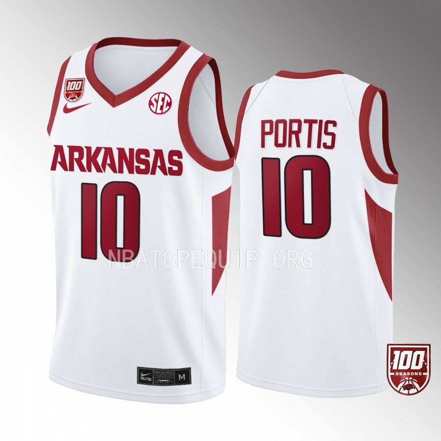 Arkansas Razorbacks Bobby Portis Jersey 100 Season White College  Uniform