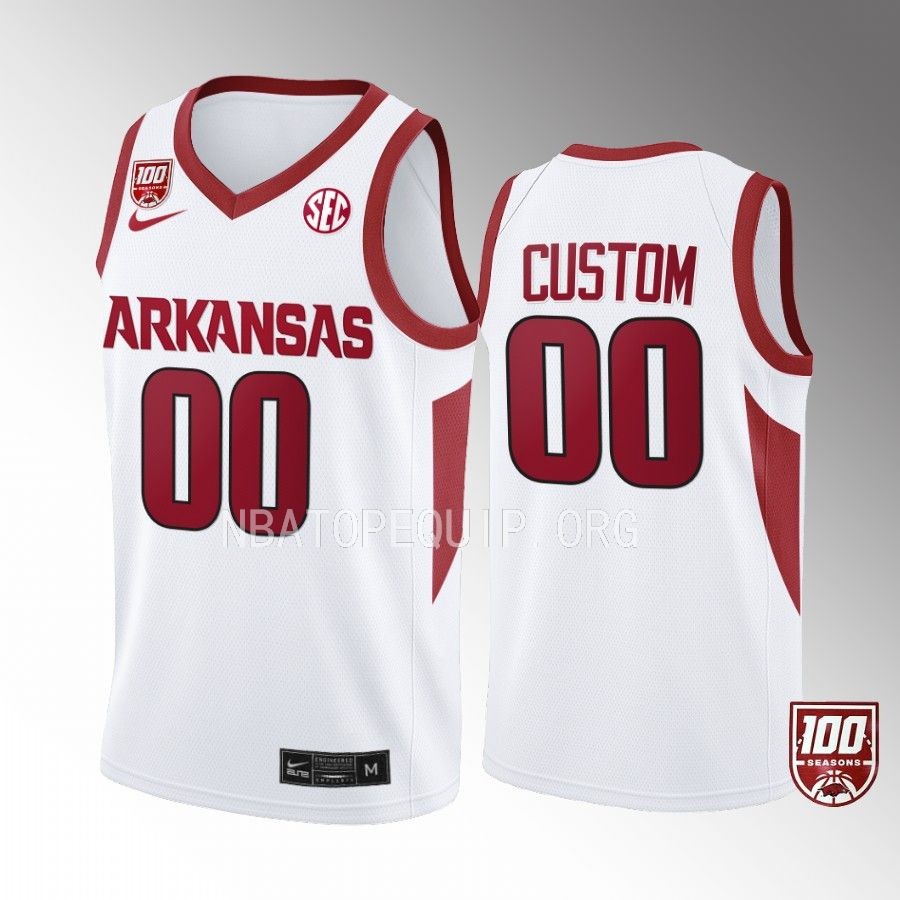 Arkansas Razorbacks Custom Jersey 2022-23 100 Season White College  Uniform