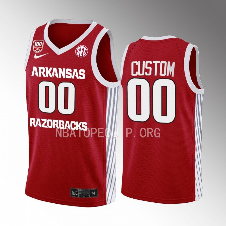 Arkansas Razorbacks Custom Jersey 2022-23 College  Red 100 Season Uniform