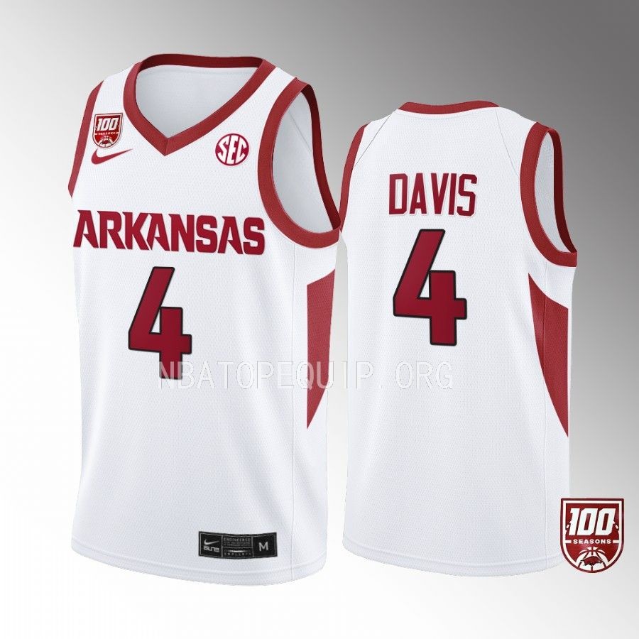 Arkansas Razorbacks Davonte Davis Jersey 2022-23 100 Season White College  Uniform