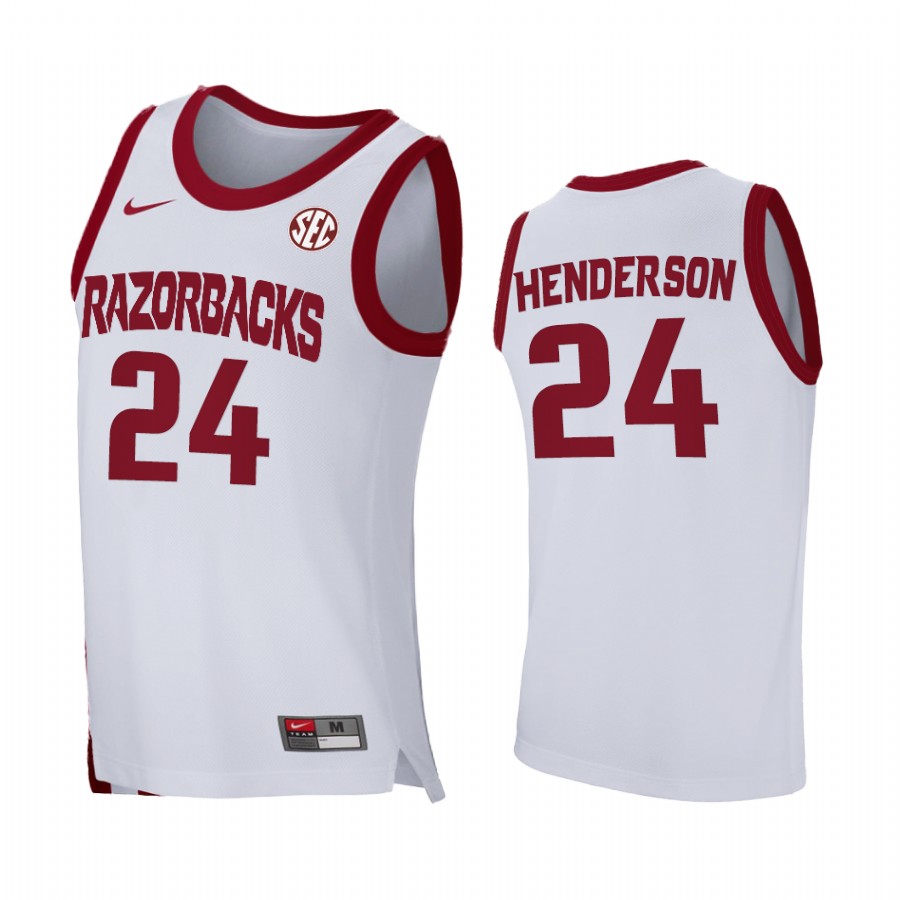Arkansas Razorbacks Ethan Henderson Jersey Home White 2021 March Madness