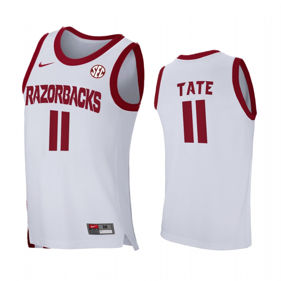 Arkansas Razorbacks Jalen Tate Jersey Home White 2021 March Madness