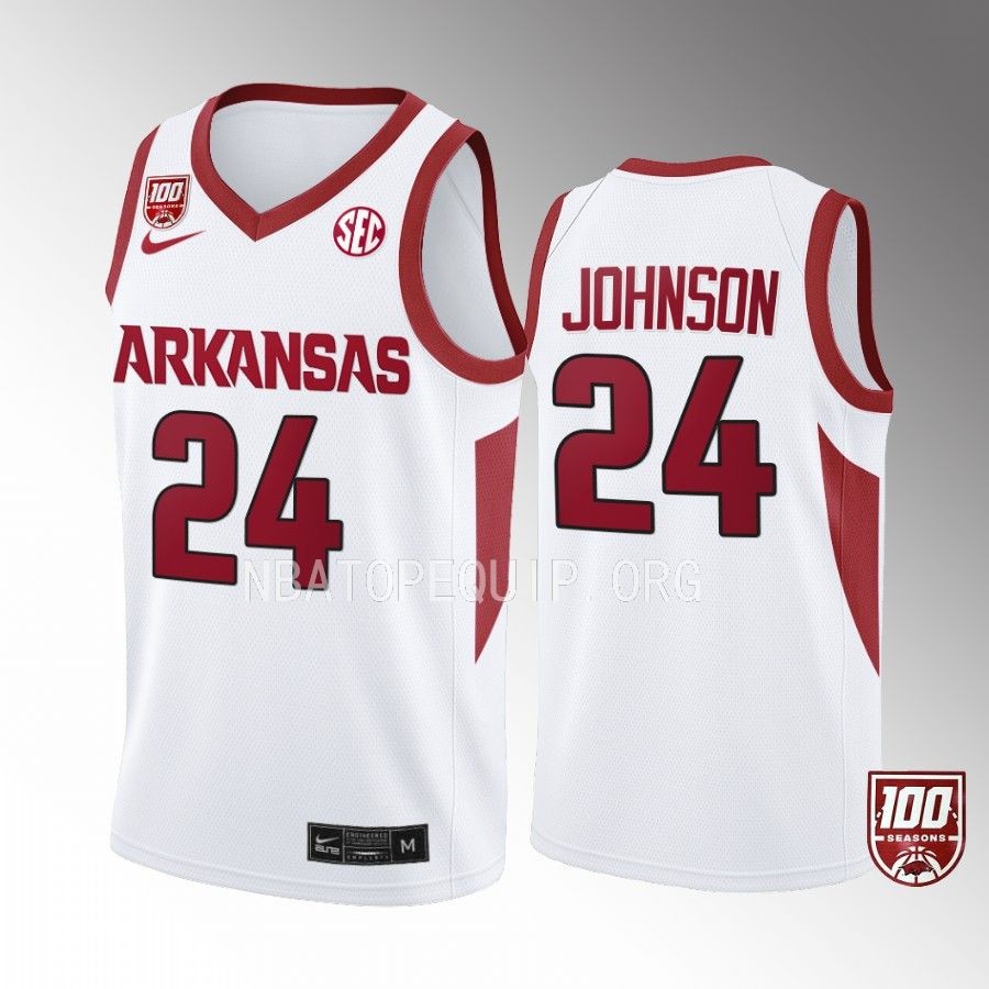 Arkansas Razorbacks Joe Johnson Jersey 100 Season White College  Uniform
