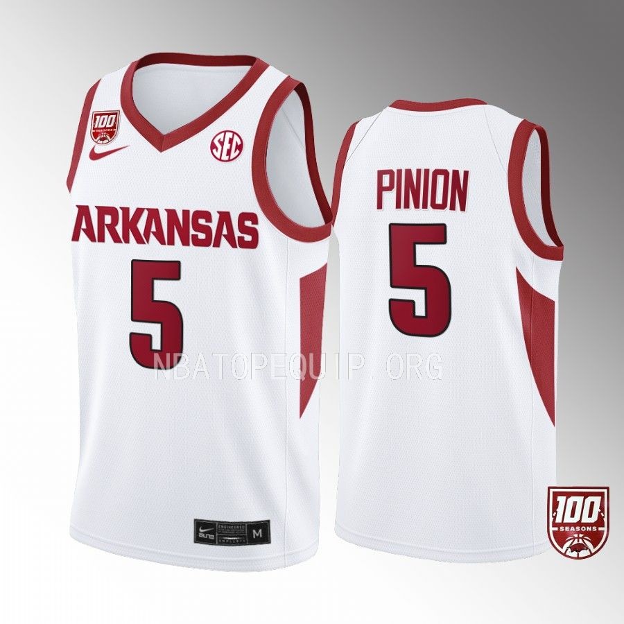 Arkansas Razorbacks Joseph Pinion Jersey 2022-23 100 Season White College  Uniform