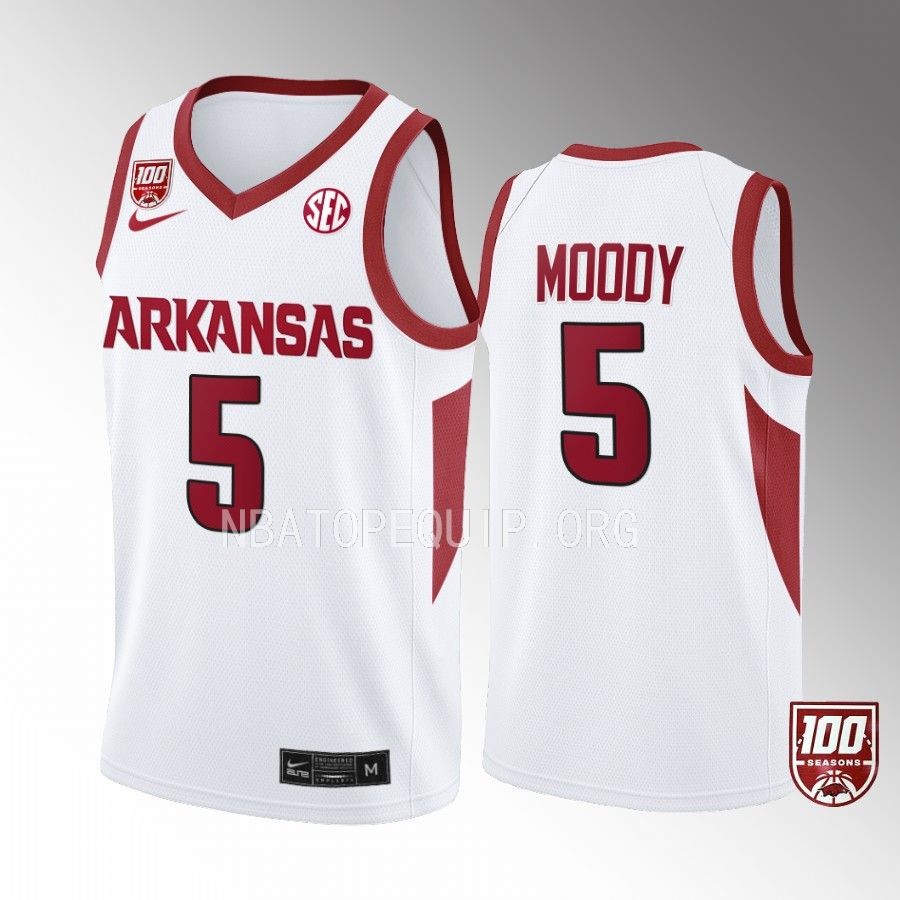 Arkansas Razorbacks Moses Moody Jersey 100 Season White College  Uniform