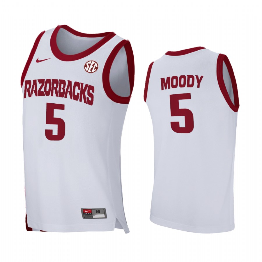Arkansas Razorbacks Moses Moody Jersey Home White 2021 March Madness