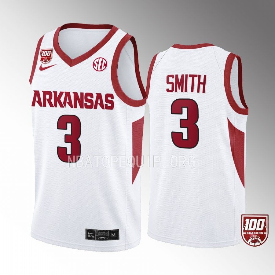 Arkansas Razorbacks Nick Smith Jersey 2022-23 100 Season White College  Uniform