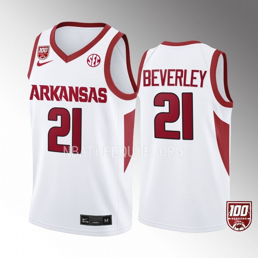 Arkansas Razorbacks Patrick Beverley Jersey 100 Season White College  Uniform