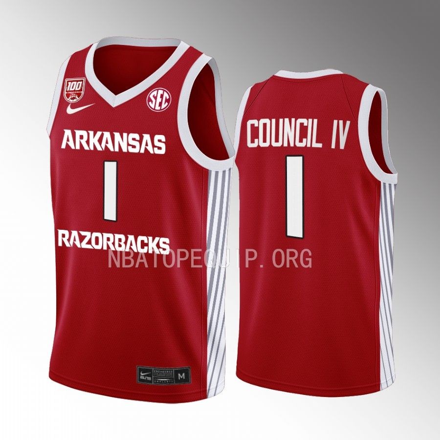 Arkansas Razorbacks Ricky Council IV Jersey 2022-23 College  Red 100 Season Uniform