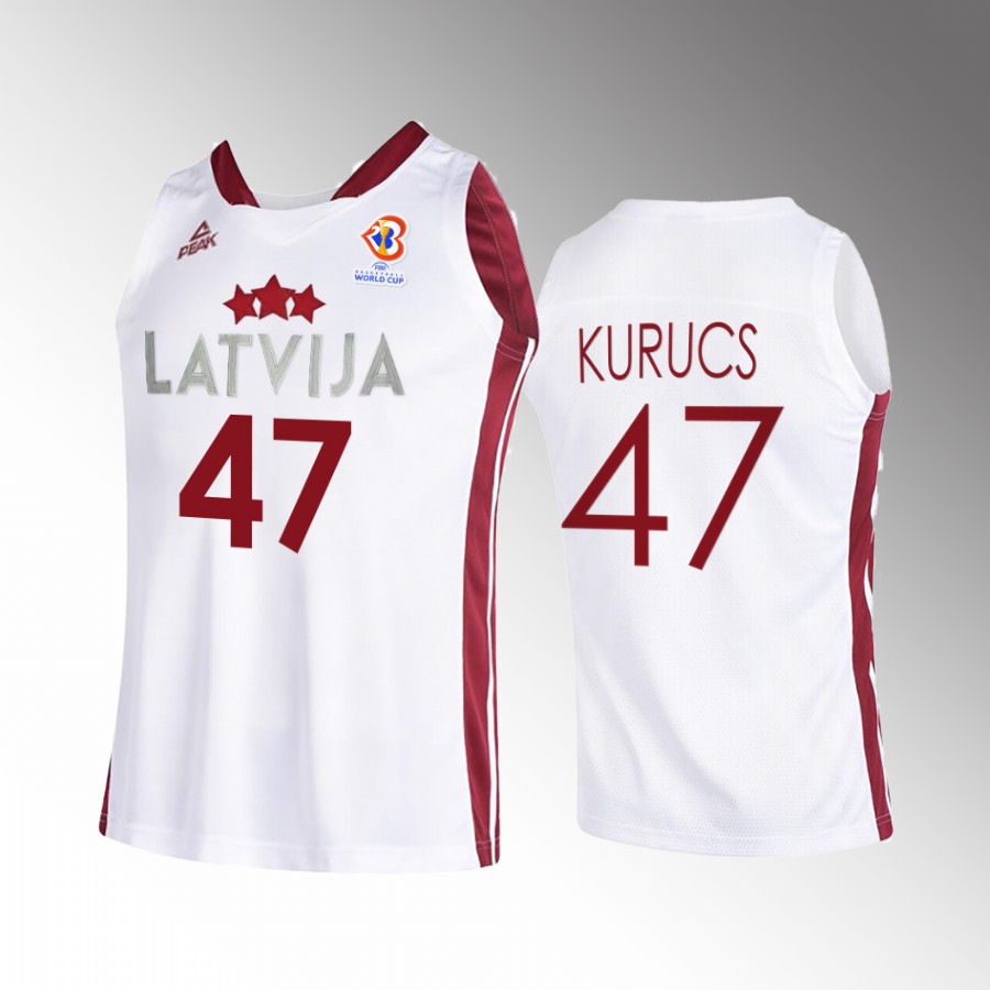 Arturs Kurucs Latvia  2023 FIBA World Cup White Jersey Home #47