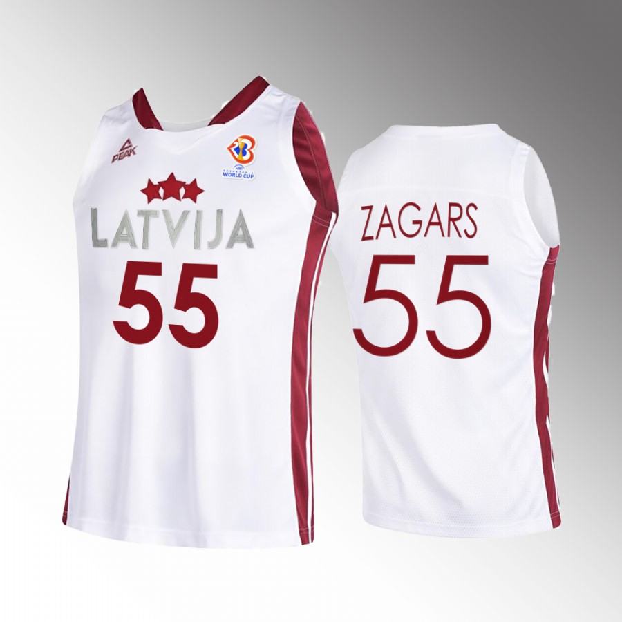 Arturs Zagars Latvia  2023 FIBA World Cup White Jersey Home #55
