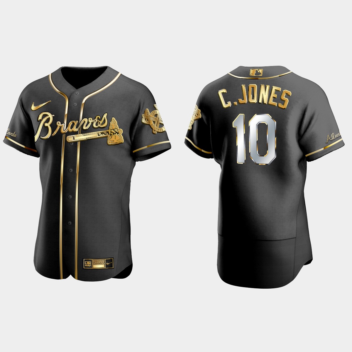 Atlanta Braves #10 Chipper Jones Gold Edition Jersey - Black