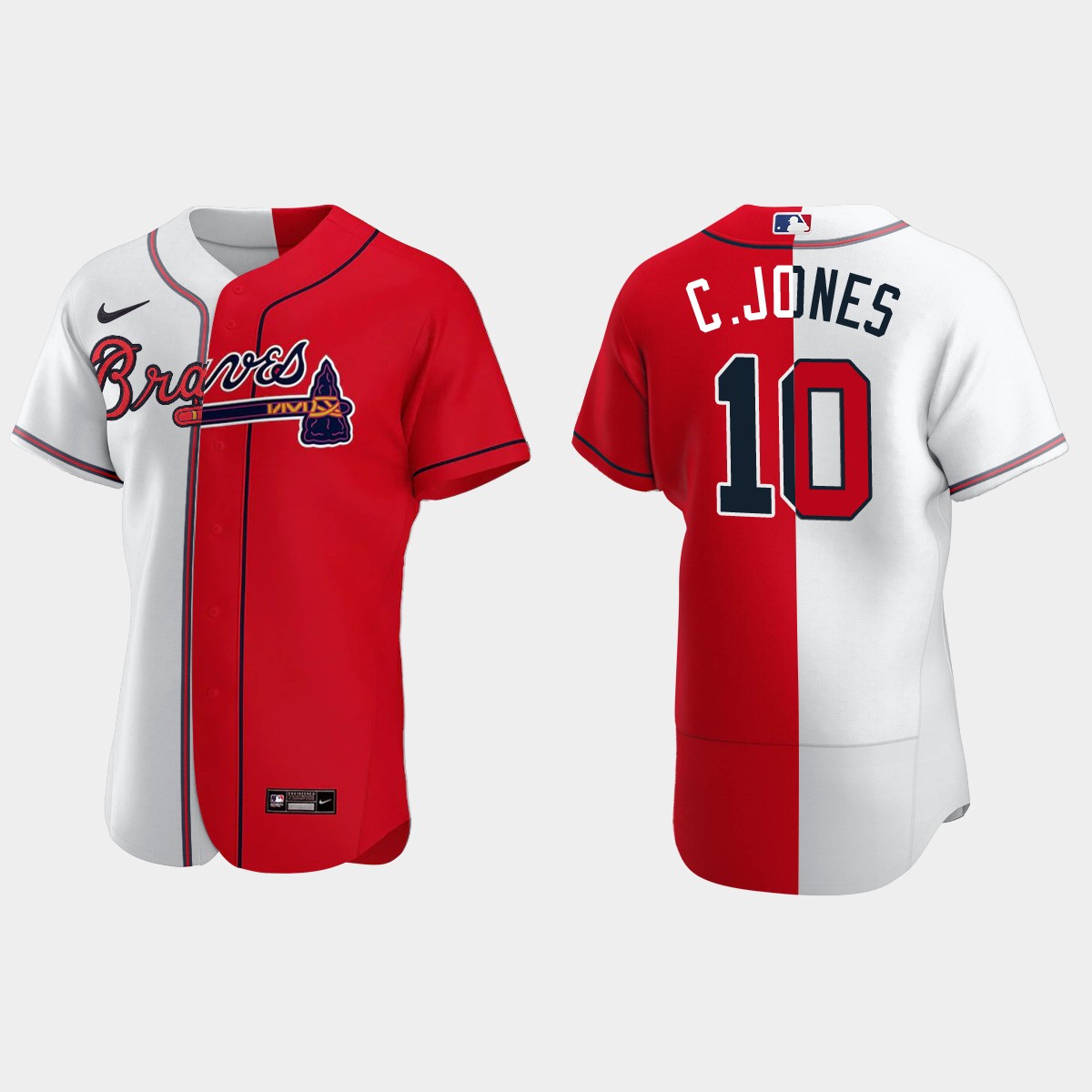 Atlanta Braves #10 Chipper Jones Split Jersey - White Red
