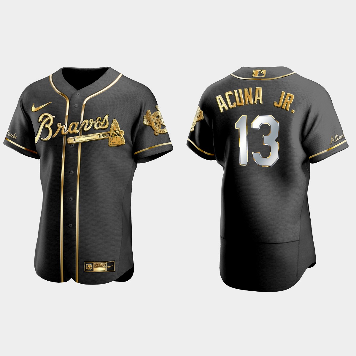 Atlanta Braves #13 Ronald Acuna Jr. Gold Edition Jersey - Black
