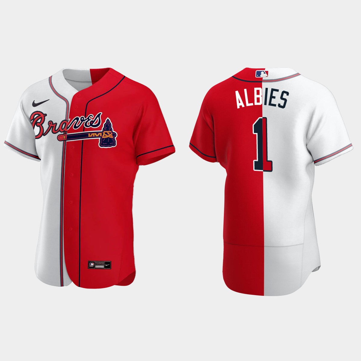 Atlanta Braves #1 Ozzie Albies Split Jersey - White Red