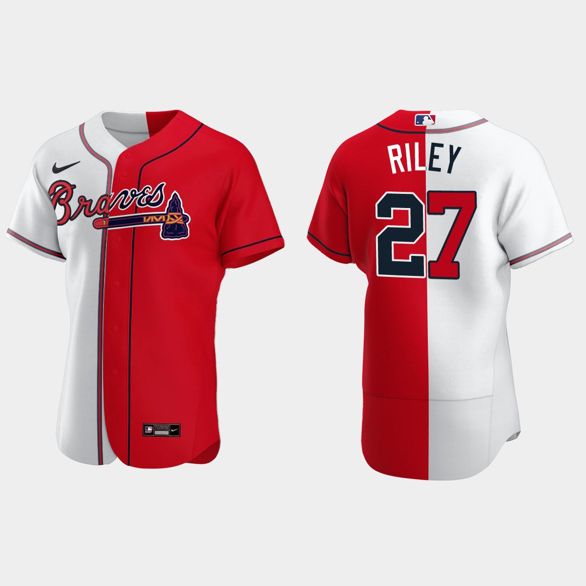 Atlanta Braves #27 Austin Riley Split Jersey - White Red