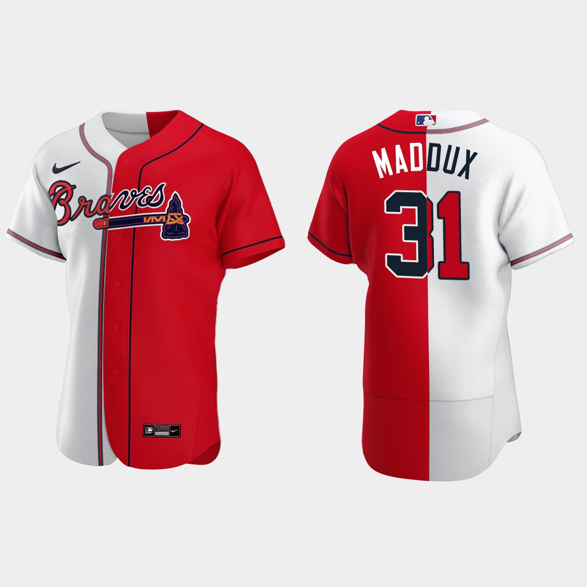 Atlanta Braves #31 Greg Maddux Split Jersey - White Red