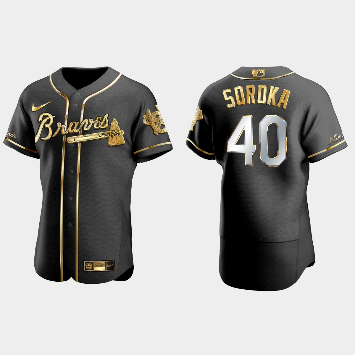 Atlanta Braves #40 Mike Soroka Gold Edition Jersey - Black