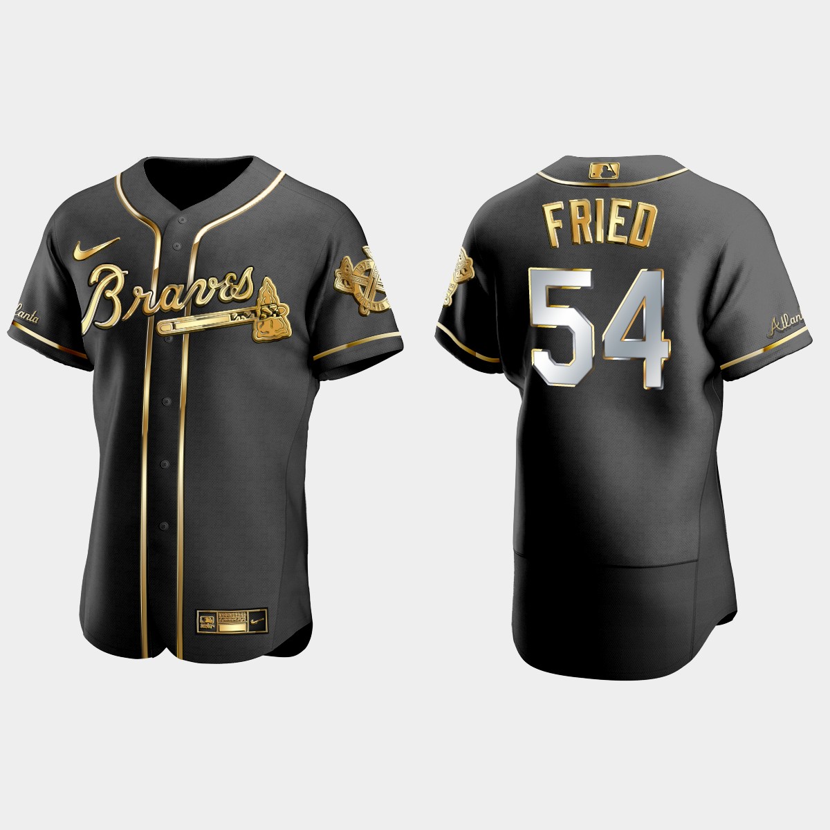 Atlanta Braves #54 Max Fried Gold Edition Jersey - Black