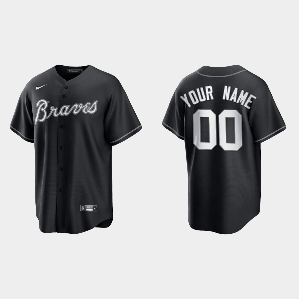 Atlanta Braves Custom 2021 All Black Fashion Jersey - Black White