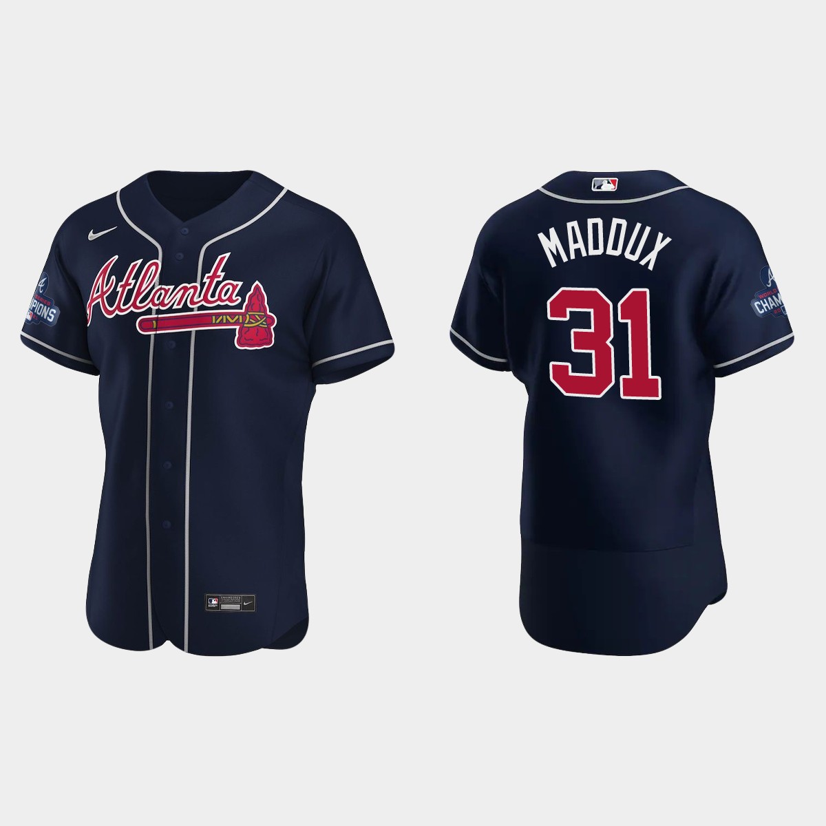 Atlanta Braves Greg Maddux 2021 World Series Champions Navy Jersey