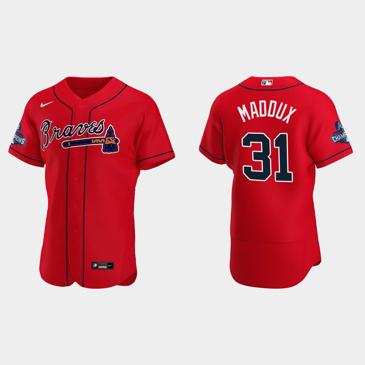 Atlanta Braves Greg Maddux 2021 World Series Champions Red Jersey