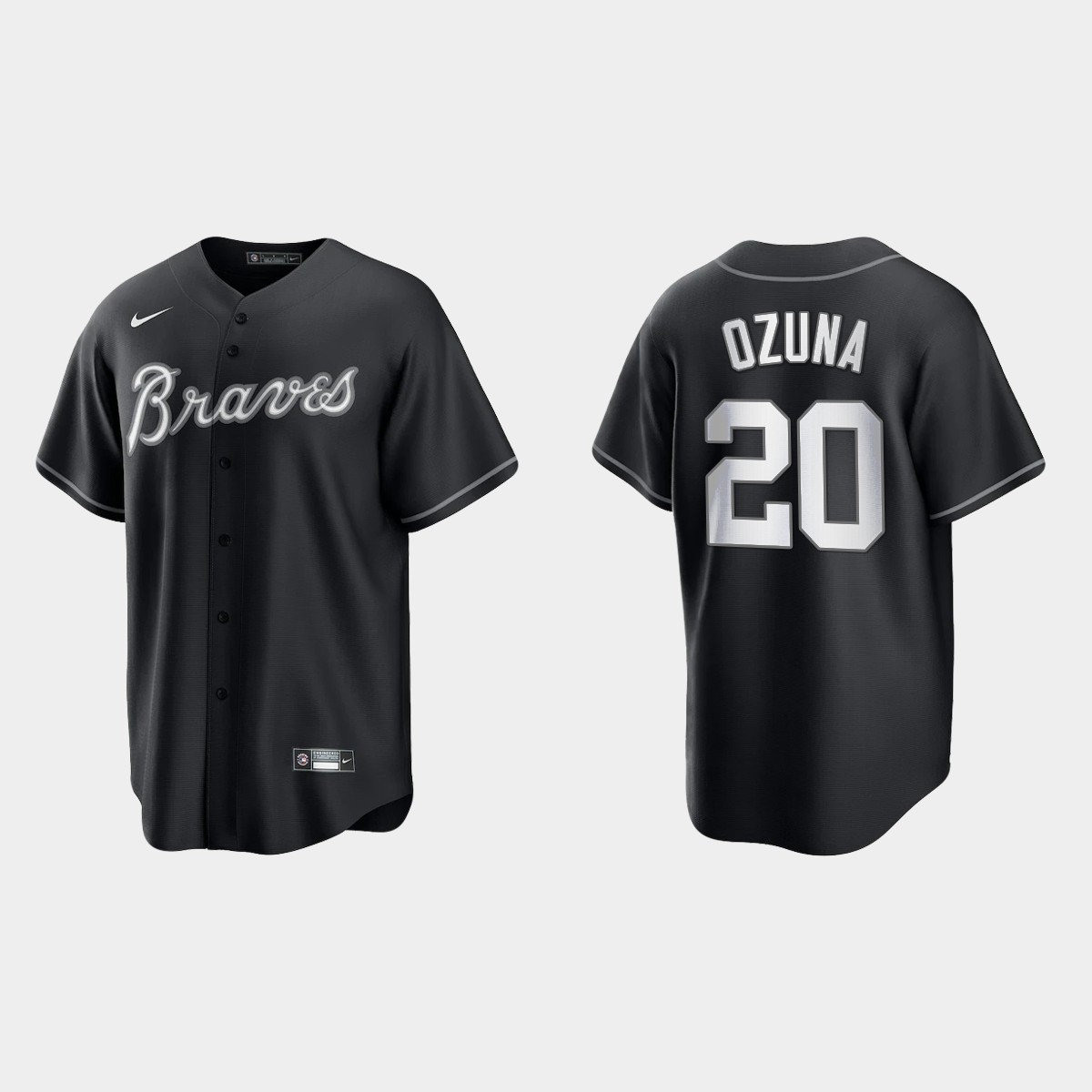 Atlanta Braves Marcell Ozuna 2021 All Black Fashion Jersey - Black White