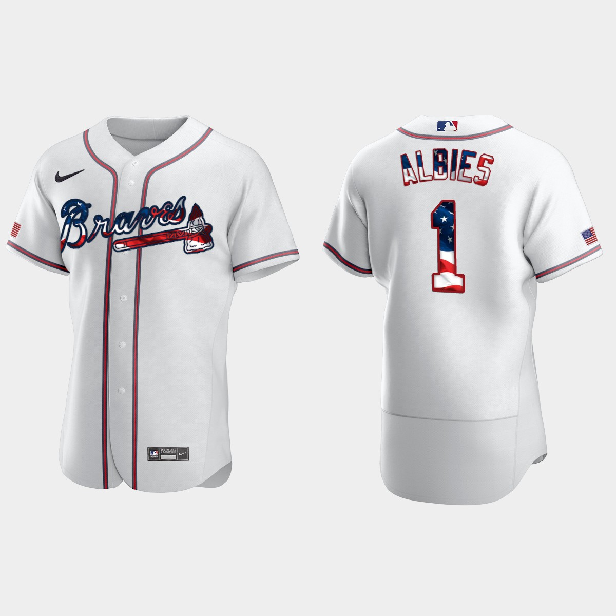 Atlanta Braves Ozzie Albies 2020 Stars And Stripes 4th of July Jersey - White