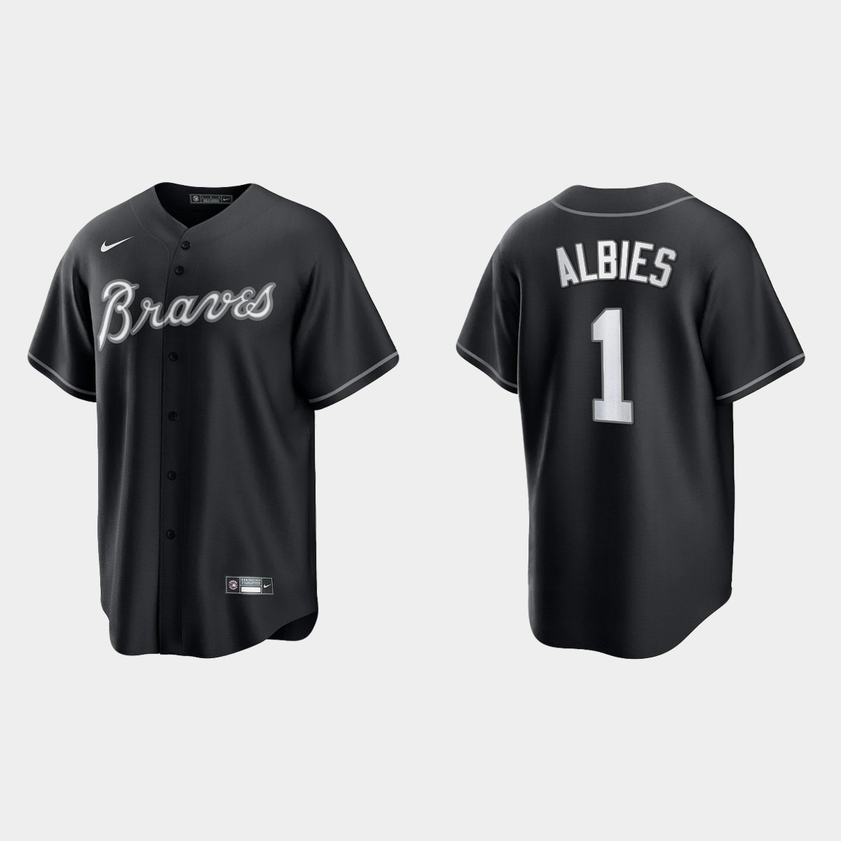 Atlanta Braves Ozzie Albies 2021 All Black Fashion Jersey - Black White