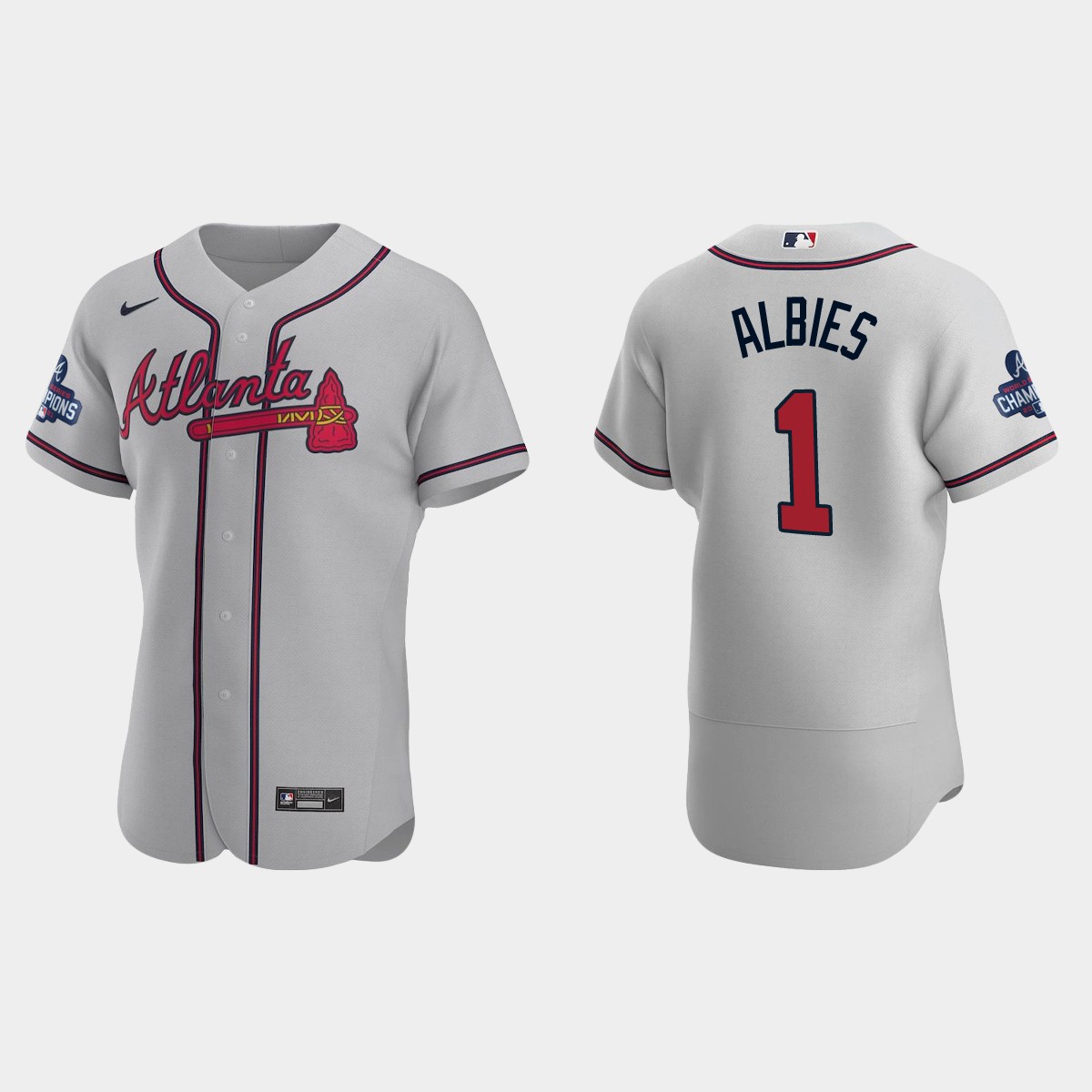 Atlanta Braves Ozzie Albies 2021 World Series Champions Gray Jersey