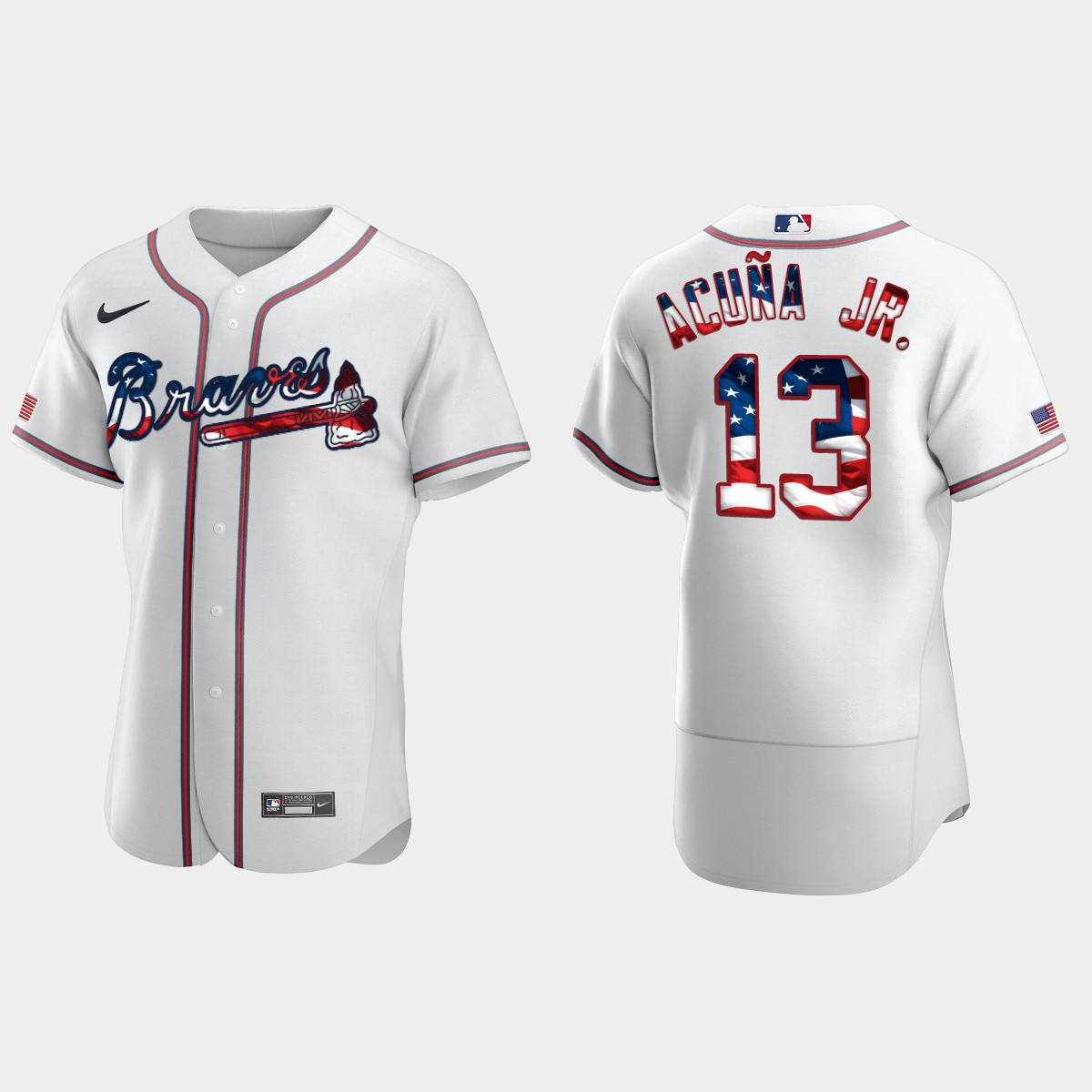 Atlanta Braves Ronald Acuna Jr. 2020 Stars And Stripes 4th of July Jersey - White