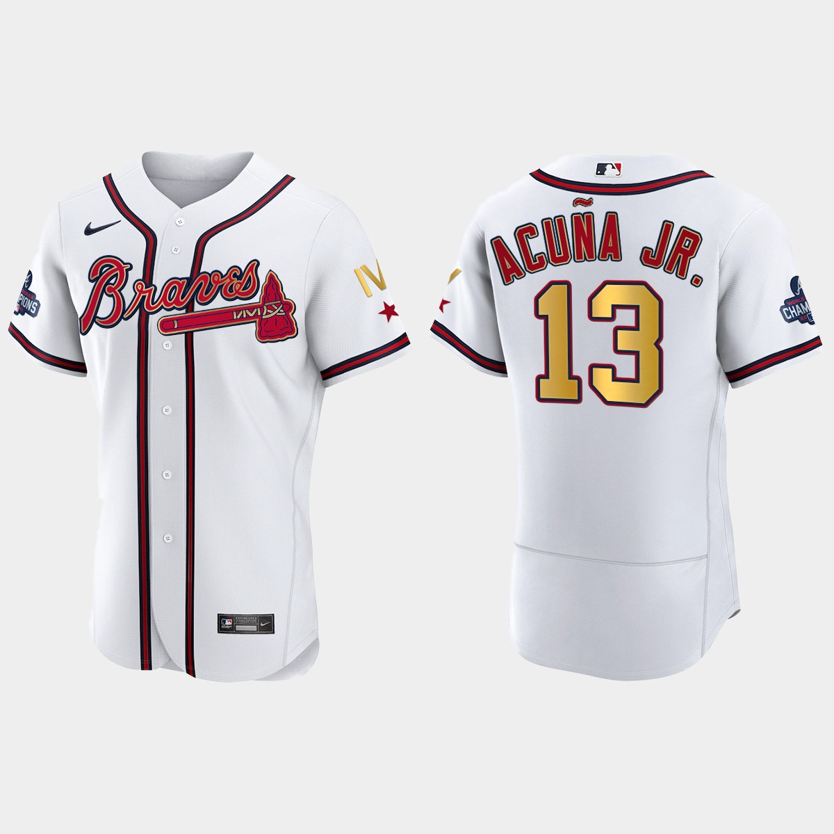 Atlanta Braves Ronald Acuna Jr. 2022 Gold Program White Braves 4-Time World Series Champions Jersey