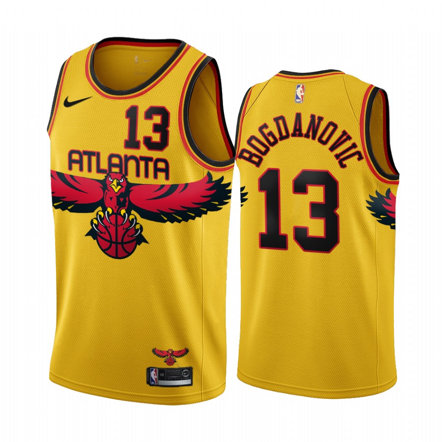 Atlanta Hawks Bogdan Bogdanovic #13 Gold 2021-22 City Edition Jersey Throwback 90s