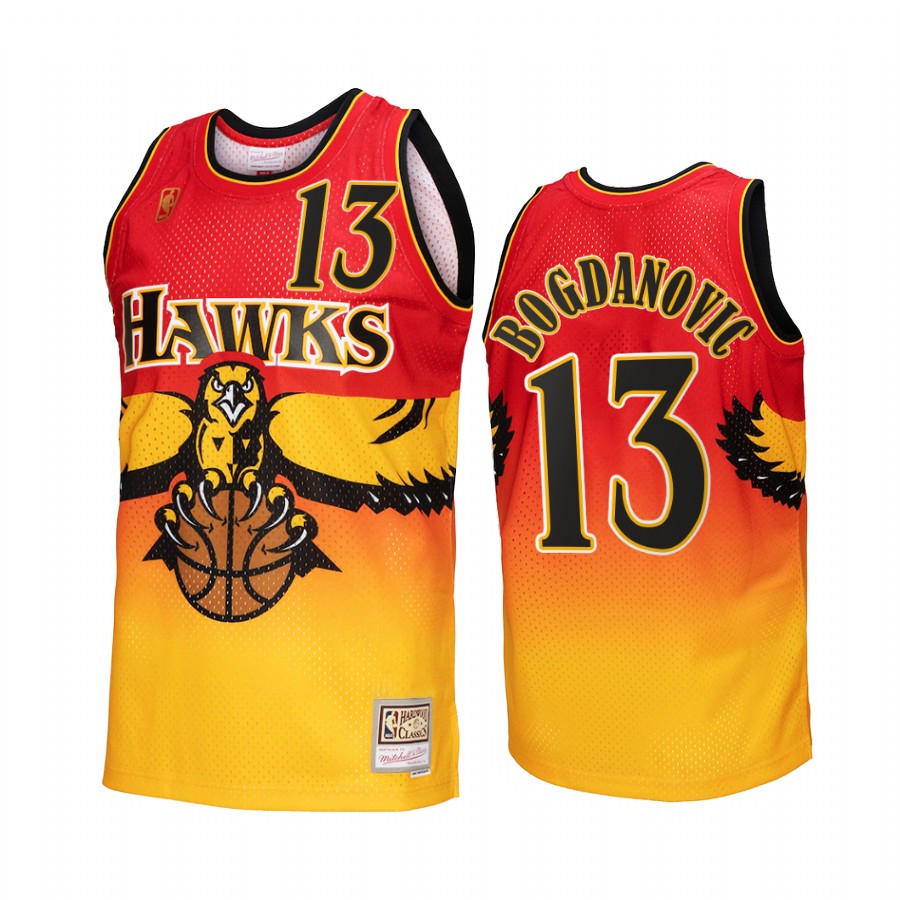 Atlanta Hawks Bogdan Bogdanovic Gold Red Fadeaway Men Jersey Hardwood Classics