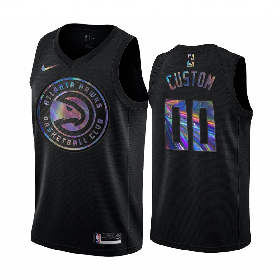 Atlanta Hawks Custom #00 Jersey Iridescent Holographic Black Limited Edition