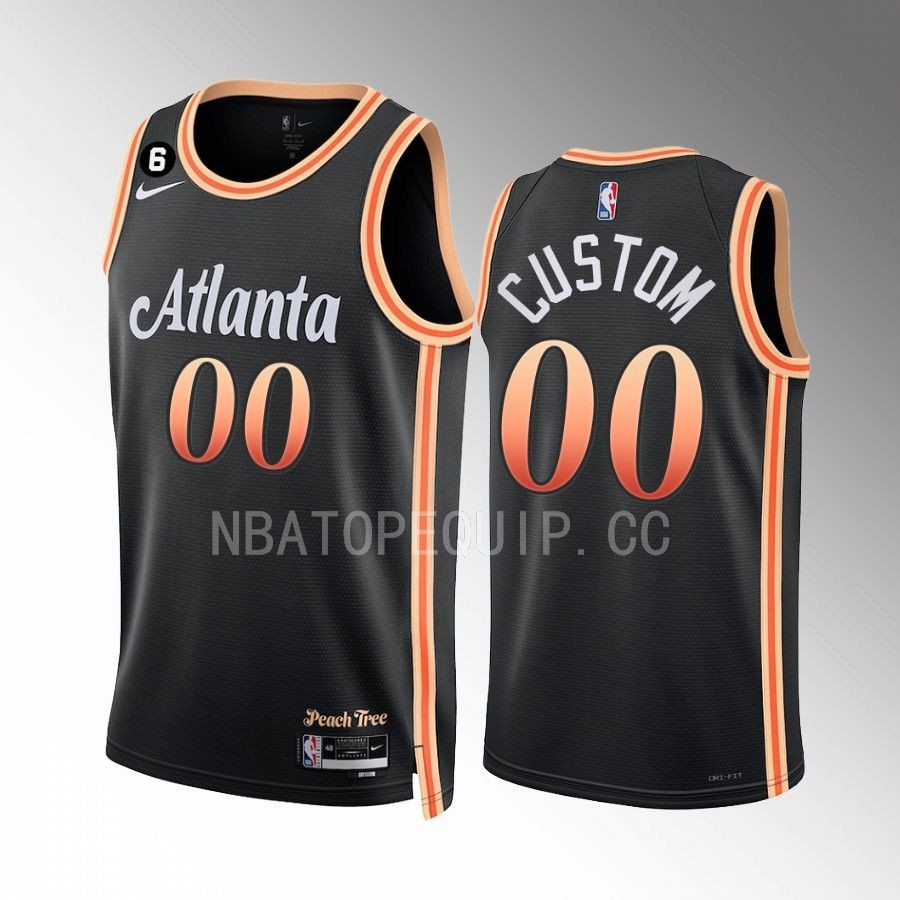 Atlanta Hawks Custom 2022-23 City Edition Black #00 Jersey NO.6 Patch