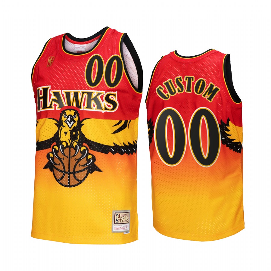 Atlanta Hawks Custom Gold Red Fadeaway Men Jersey Hardwood Classics
