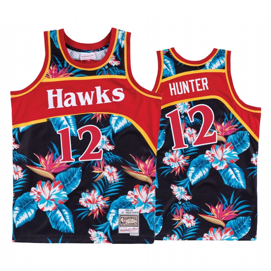 Atlanta Hawks De'Andre Hunter Black Hardwood Classics Floral Fashion Jersey #12