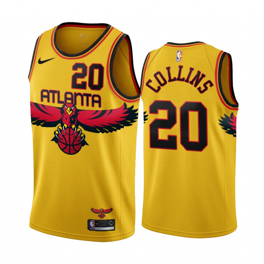 Atlanta Hawks John Collins #20 Gold 2021-22 City Edition Jersey Throwback 90s