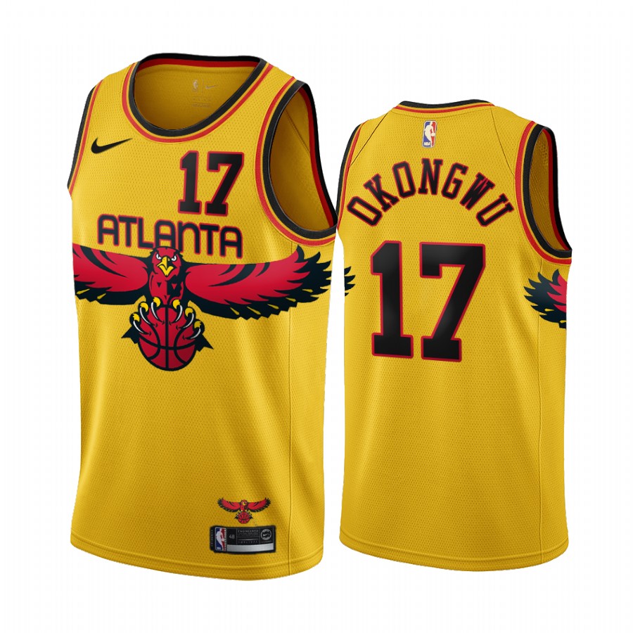 Atlanta Hawks Onyeka Okongwu #17 Gold 2021-22 City Edition Jersey Throwback 90s