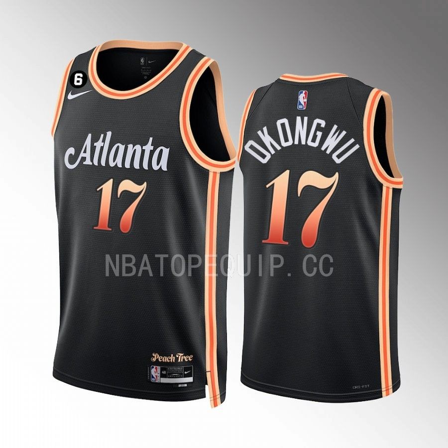 Atlanta Hawks Onyeka Okongwu 2022-23 City Edition Black #17 Jersey NO.6 Patch