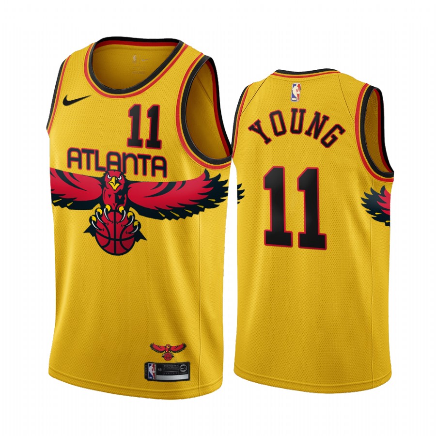 Atlanta Hawks Trae Young #11 Gold 2021-22 City Edition Jersey Throwback 90s