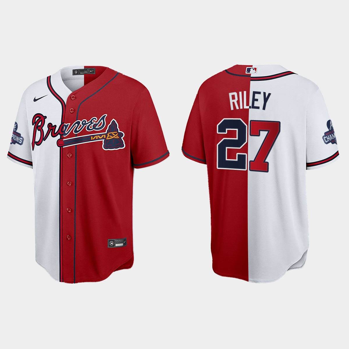 Austin Riley Atlanta Braves 2021 World Series Champions Split Jersey - Red White