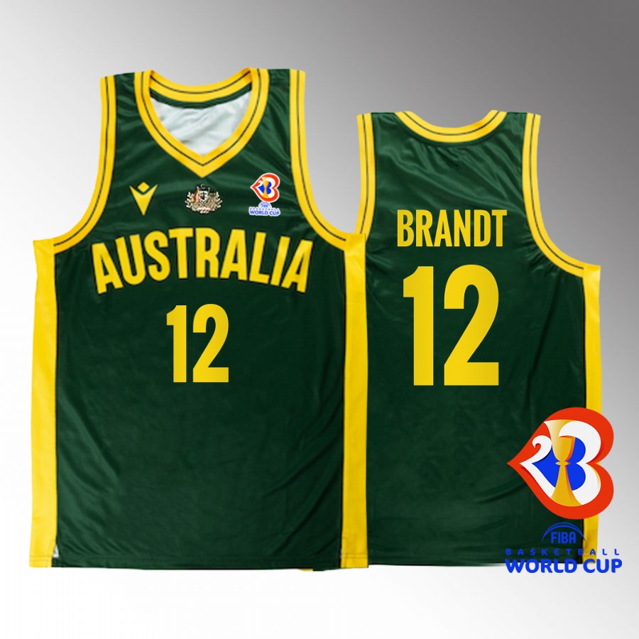 Australia Team #12 Angus Brandt 2023 FIBA  World Cup Boomers Men Jersey Green