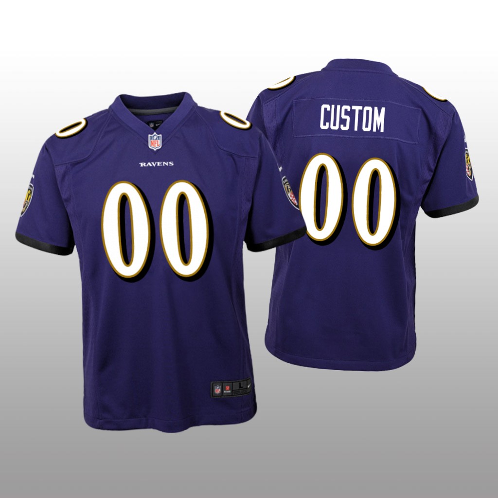 Baltimore Ravens #00 Purple Custom Game Jersey - Youth