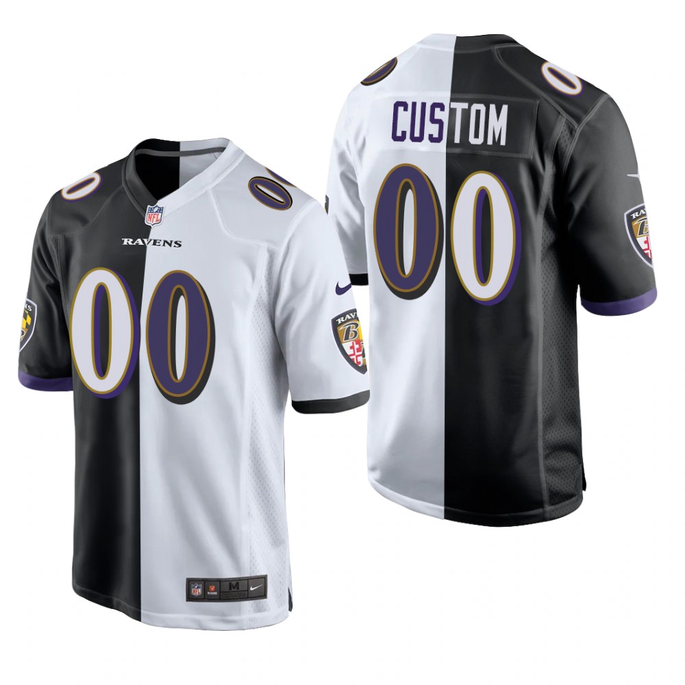 Baltimore Ravens Custom Black White Game Split - Men's