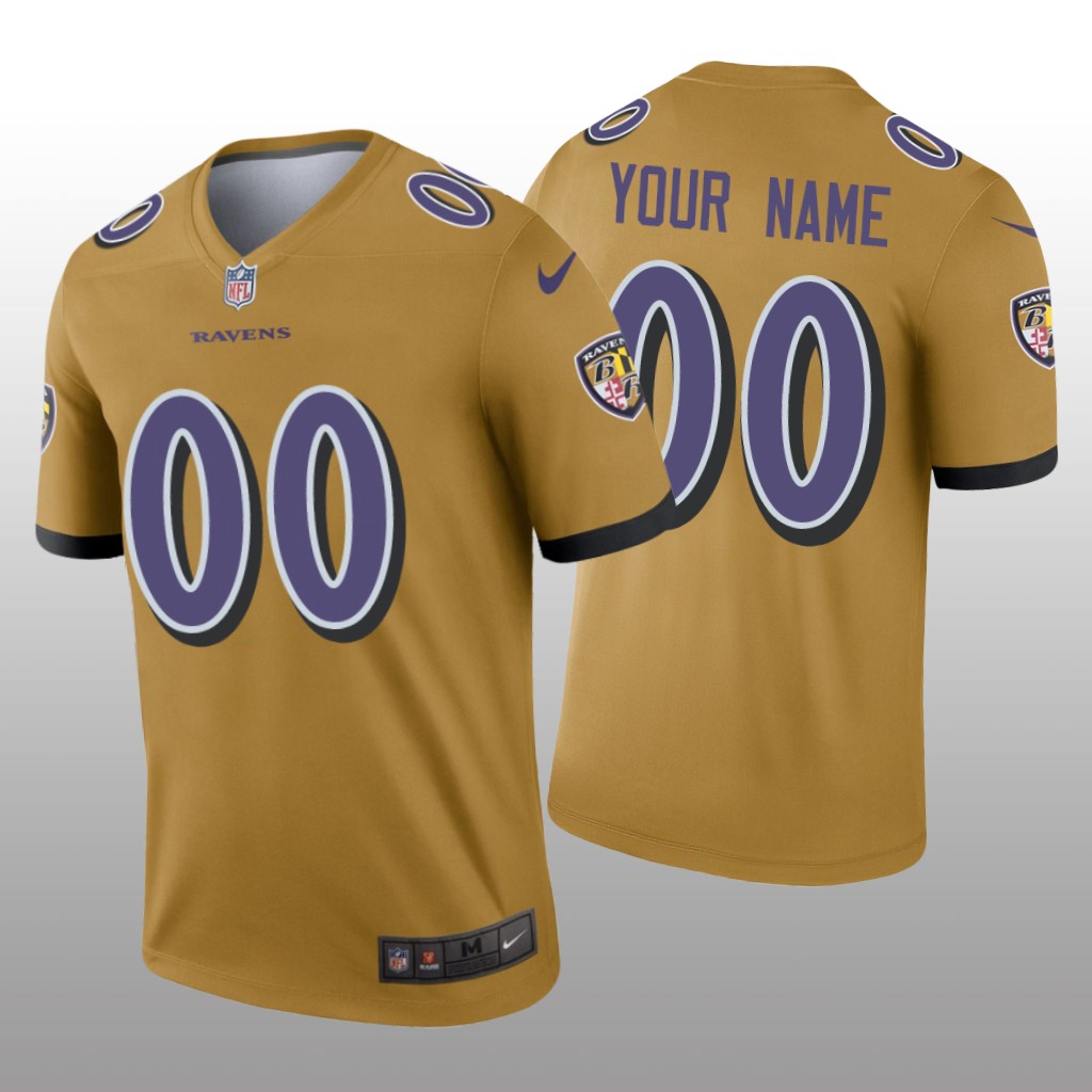 Baltimore Ravens Custom Gold Jersey Inverted Legend - Men's