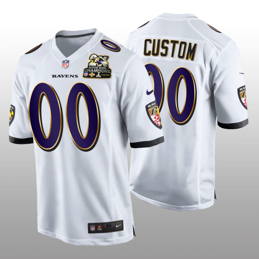 Baltimore Ravens Custom White Game 2X Super Bowl Champions Patch - Men's